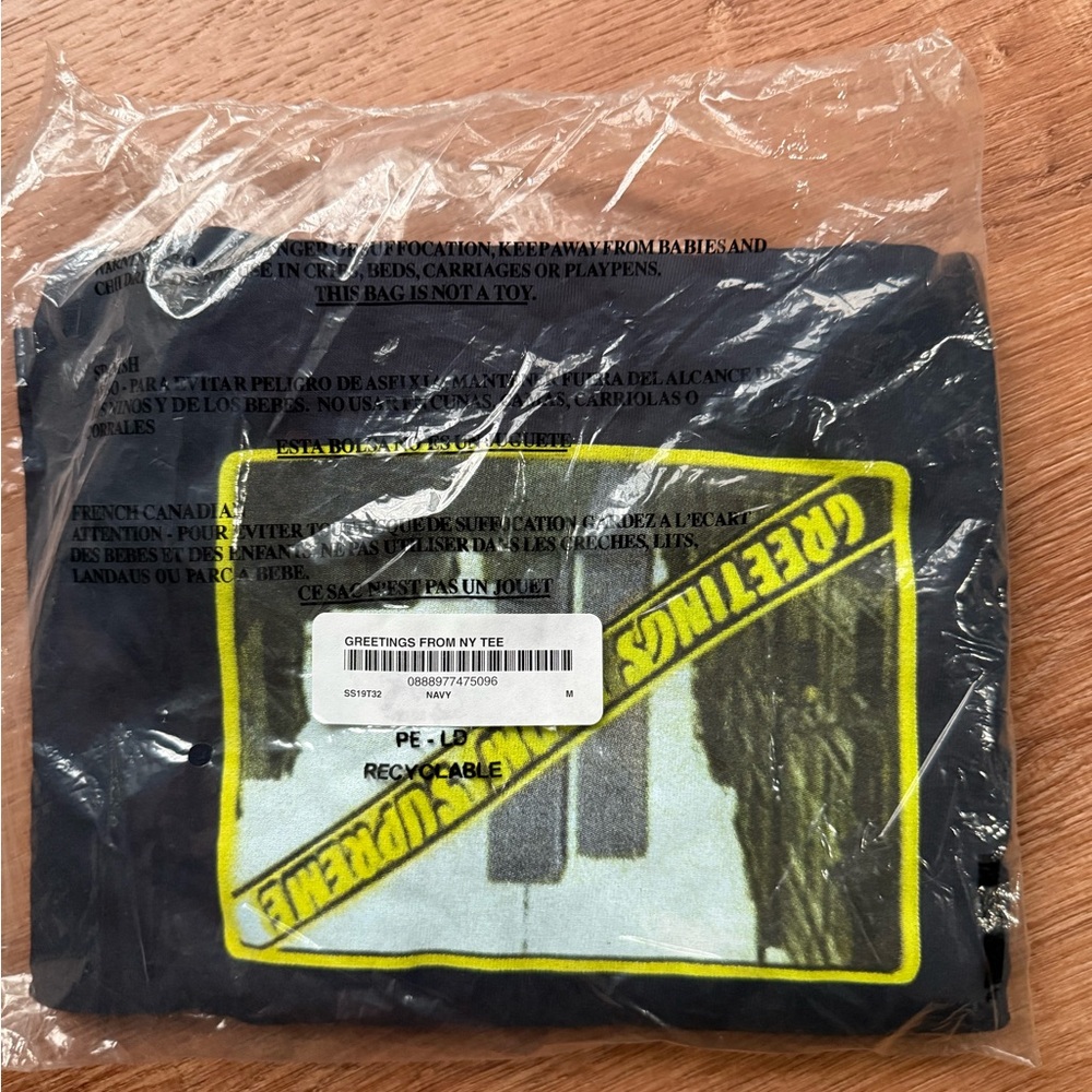 Supreme navy greetings from NY Folded Graphic Tee